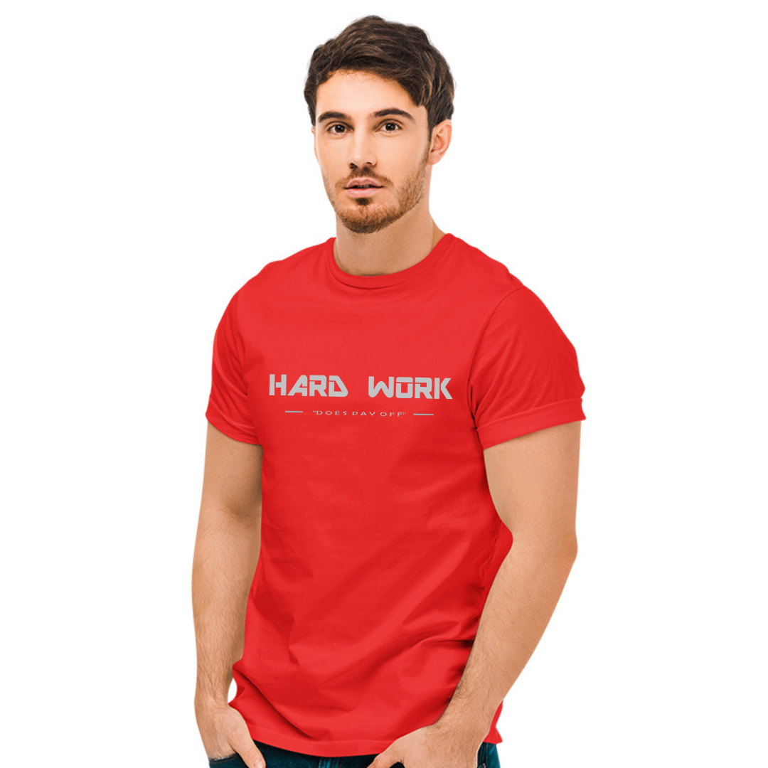 Hard Work Printed T-Shirt - Red